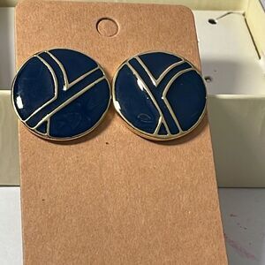 Vintage Trifari blue enamel semi dome earrings.